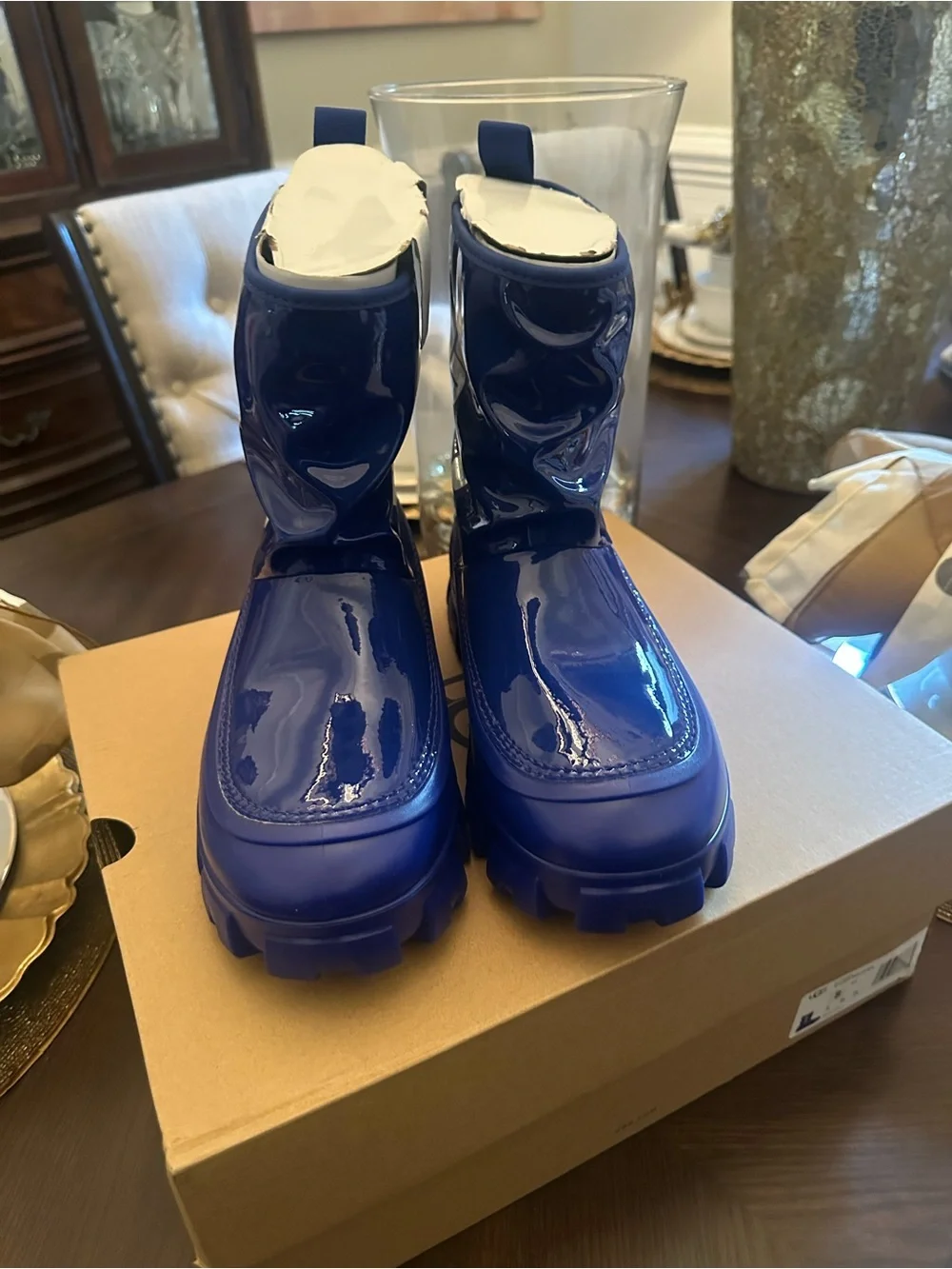 Brand New Women’s Size 8 UGG Glossy Royal Blue Chunky Rain Boots